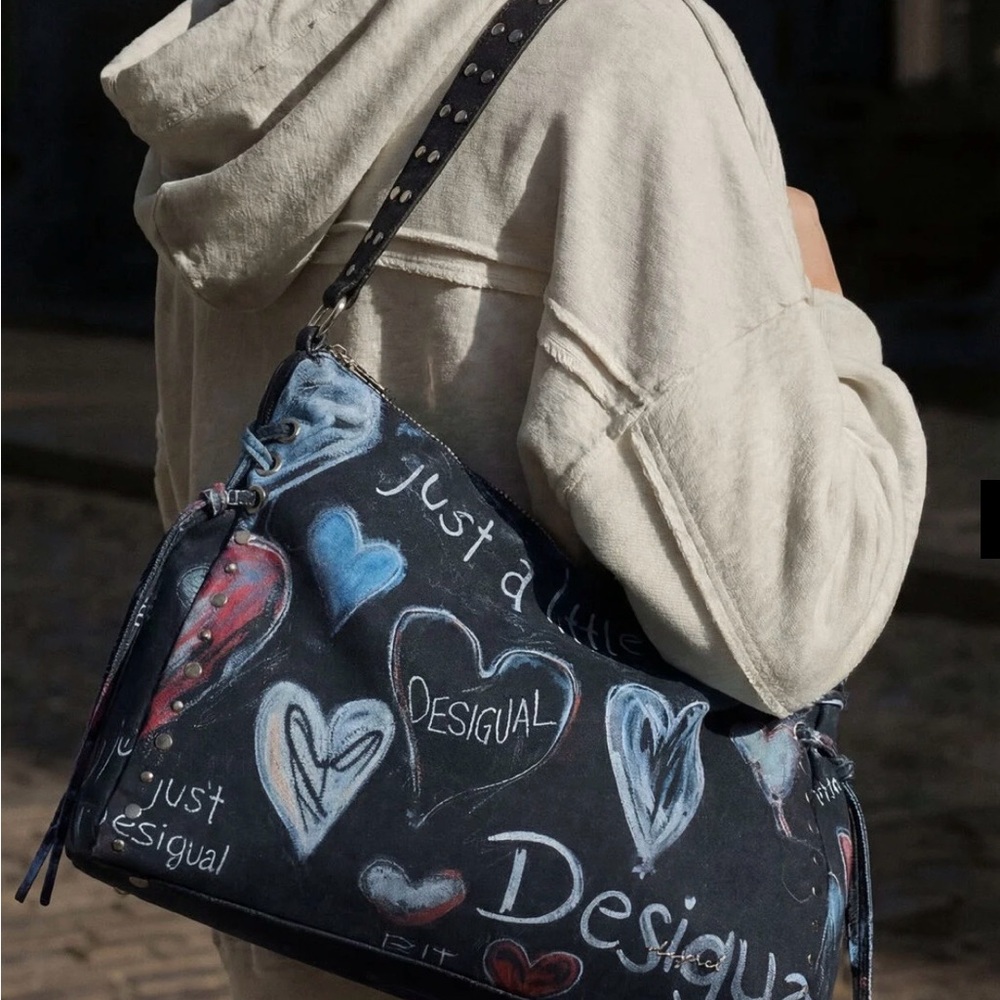 Desigual Black Chalk-Heart Shoulder Bag - Picture 2 of 3